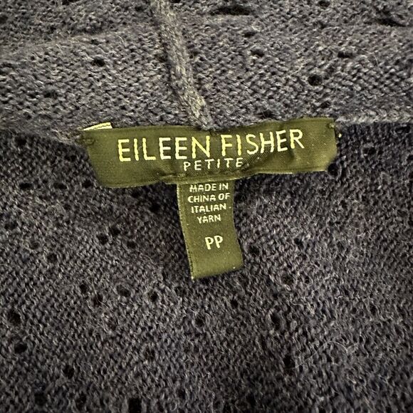 $328 Eileen Fisher 100% Merino Wool Waterfall Cardigan Open Knit Navy Blue PP - Picture 6 of 7